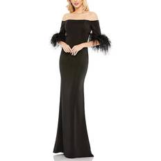 Evening Gowns - White Dresses Mac Duggal Feather Trim Column Gown -