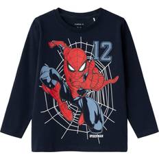 Lange Ärmel Blusen & Tuniken Name It Dark Sapphire Jaris Spiderman Bluse