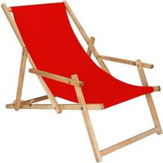 Bon_marché Chaises longues SPRINGOS Transat de Jardin Chaise Longue Pliante En Bois Imprégné - Rouge