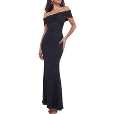 Long Dresses - Solid Colours Goddiva Front Knot Twist Maxi Dress - Black