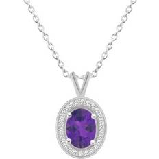 Macy's Purple Necklaces Macy's Amethyst 1-1/5 ct. t.w. and Diamond 1/8 ct. t.w. Halo Pendant Necklace in Sterling Silver Amethyst