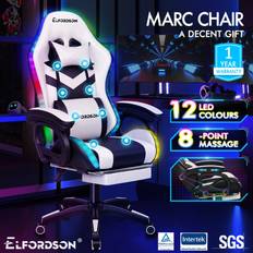 ELFORDSON White Gaming Office Chair 12 RGB LED Massage Footrest