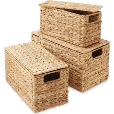 Casafield of 3 Water Hyacinth Storage with Lids, Nesting Bins Basket