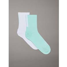 Calvin Klein Green Socks Calvin Klein Womens Light Turquoise/white Brand-print Mid-calf Pack of Two Stretch Cotton-blend Knitted Socks 1size