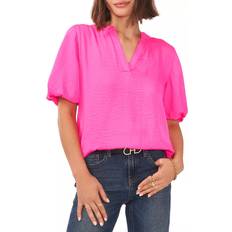 Vince Camuto Puff Sleeve Blouses Vince Camuto V Neck Puff Sleeve Blouse - Hot Pink