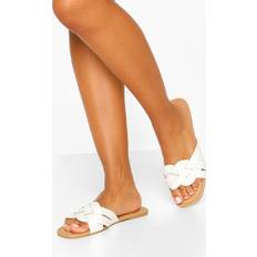 Slides boohoo Womens Wide Fit Woven Strap Sliders - White