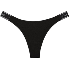 PINK Logo Cotton High-Leg Thong Panty - Pure Black