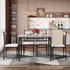 Plastic Dining Sets Costway Faux Marble Grey/Black Dining Set 27.5x42" 5