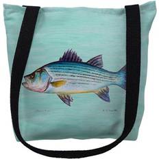 Stripes Totes & Shopping Bags Betsy Drake Striped Bass on Aqua Small Tote Bag 13x13 Multi 16 inches x 16 inches