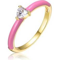 Children Rings Rachel Glauber Gigigirl Kids/Teens 14k Gold Plated with Cubic Zirconia Heart Solitaire Colored Enamel Ring Pink