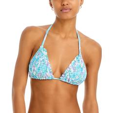 Aqua Swimwear Aqua Smocked Triangle Bikini Top 100% Exclusive Blue