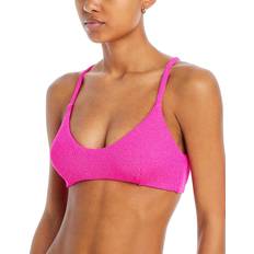 Aqua Swimwear Aqua Metallic Crinkle Cross Back Bikini Top 100% Exclusive Pink