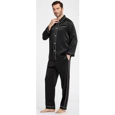 Sleepwear LilySilk Momme Unique Pajamas Set with Double Row Pipping Black