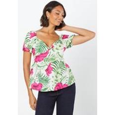 Clothing Dorothy Perkins Tropical Knot Front Puff Sleeve Top Green