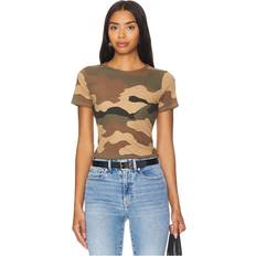 Good American T-shirts Good American Women's Lightweight Slim Cotton T-Shirt in Fatigue Green Camo by Khloé Kardashian Fatigue Greenc Amo 4XL