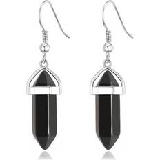 Silver Plated Earrings Black onyx gemstone drop earrings