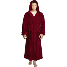 Red Robes Bed Bath & Beyond Men's hooded soft plush fleece full length robe Burgundy Ankle Length