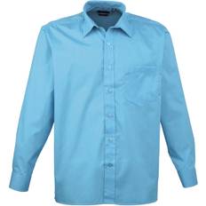 Men - Turquoise Shirts Premier Long Sleeve Formal Plain Work Poplin Shirt Turquoise in