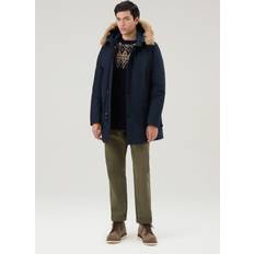 Woolrich Man Arctic Parka in Ramar Cloth with Detachable Fur Trim Blue