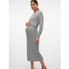 Jersey Kjoler Mamalicious June Ls Jrs Midi Dress 2F Noos - Grey