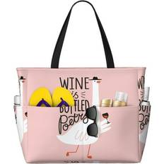 Beach Bags Kdxio Sold by: N.F, KdxioGoose Holding Wineglass with Red Wine for Beach Bag for Women Large Beach Tote Bag Waterproof Sandproof Swim Bag with Zipper Pockets Beach Vacation Travel