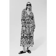 Underwire Dresses H&M Patterned Balloon-Sleeved Cotton Dress - Black/White