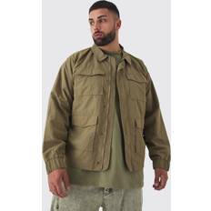 boohooMAN Mens Plus Zip Up Lightweight Field Jacket - Khaki