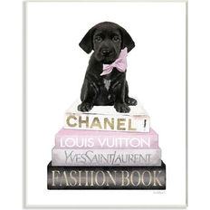 Interieur Details Stupell Black Puppy with Pink Bow on Glam Book Stack Wood Framed Art