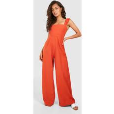 Orange Jumpsuits & Overalls boohoo Womens Linen Wide Leg Jumpsuit Orange