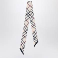 Burberry Grey Scarfs Burberry Check Silk Skinny Scarf STONE