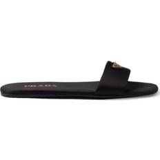 Fabric Slides Prada triangle-logo satin slides women Fabric/Fabric/Calf Leather Black