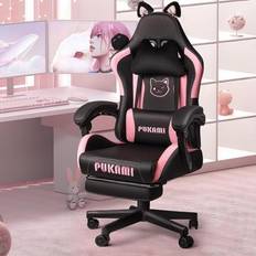 Gaming Chairs Vitesse Gaming Chair with Cat Ears, Cute Computer Chair for Girl with Footrest, Ergonomic Gamer Chair, Kawaii Gaming Chair, Reclining Game Chair with