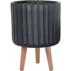 Wilko wilko Modern Ribbed Black Indoor Plant Pot