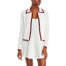 Aqua Cardigans Aqua x Venus Williams Collared Contrast Piping Cardigan 100% Exclusive Ivory/navy/red