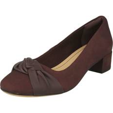 Clarks Purple Shoes Clarks UK 4.5, Augergine Purple Ladies Bow Detailed Block Heel Shoes Orabella Lily Fit