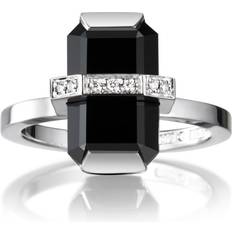 Guld - Onyxer Ringar Efva Attling Little Bend Over Ring Onyx 16.25 MM VITGULD