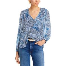 Aqua Blouses Aqua Leaf Print Blouse 100% Exclusive White/Navy