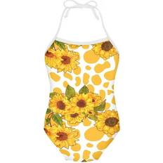 Yellow Swimwear ForUDesigns Sold by: FORUDESIGNS, FOR U DESIGNS Novelty One Piece Swimwear for Girls Yellow Cow Print Sunflowers Gymnastics Dancewear for Kids Lightweight Breathable Beachwear 3-4