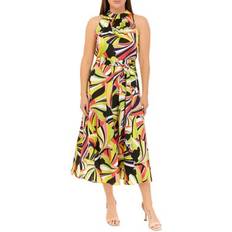 Anne Klein Long Dresses Anne Klein Women's Sleeveless Tie Neck Halter Printed Midi Dress, Sprout Multi