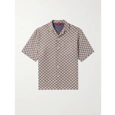 Gucci Skjorter Gucci Camp-Collar Logo-Jacquard Linen-Blend Shirt Men Brown IT