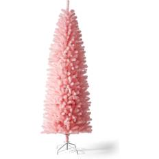 GlitzHome Unlit Pink Pencil Tinsel Artificial Christmas Tree