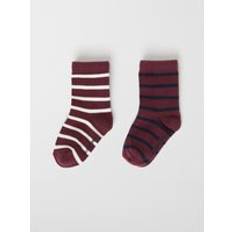 Red Socks Polarn O. Pyret Two Pack Striped Kids Socks Purple 6-8y x