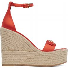 Viscose Heeled Sandals Versace Orange Medusa '95 Satin Wedge Heeled Sandals 1RA8V-Coral-Gold IT