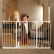 Child Safety Ciays 29.5” to 57.1” Baby Gate for Stairs Doorways and House, 30” Height Extra Wide Auto-Close Safety Dog Gate for Pets with Secure Alarm, Pressure Mounted, White