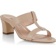 Manolo Blahnik Pink Heels & Pumps Manolo Blahnik Women Kesbihi 50MM Leather Mules High Heel Sandals Nude