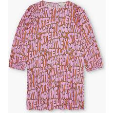 Stella McCartney Girls Viola/ Kids Branded-print Long-sleeved Woven Dress 4-14 Years Viola/multicolor
