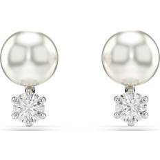 Jewellery Swarovski Matrix Rhodium Plated Crystal Pearl Stud Earrings Silver