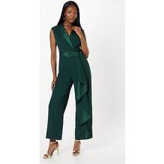 Clothing Coast Belted Tuxedo Jumpsuit With Waterfall Ruffle Green