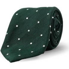 Gröna Slipsar An Ivy Green White Dots Silk Linen - Grön