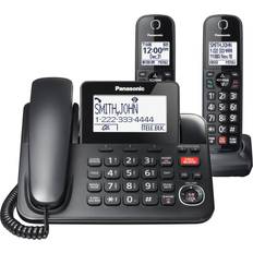 Panasonic corded/cordless expandable phone kx-tgf852b w/ 2-handset, answering Black